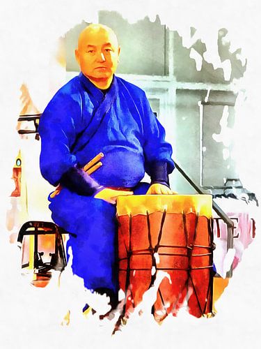 Mongoolse trommelaar wacht op optreden