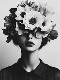 Woman with flowers in black and white by Imagine