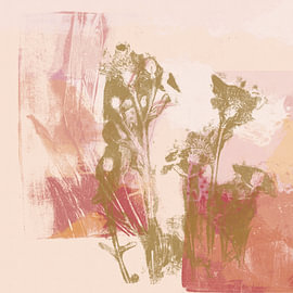 Abstrakte Botanik. Sommerblumen in Ockergelb, Orange, Rosa und Weiß von Dina Dankers