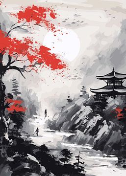 Japanse schilderkunst Ukiyo van Qreative