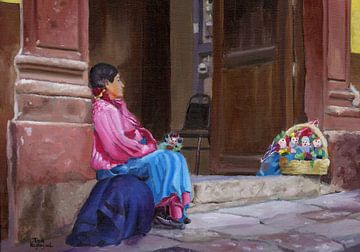 Mexican doll seller. Painting
