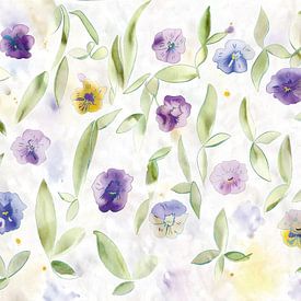 Florales Aquarell mit Stiefmütterchen – luftig, zart und natürlich von Renate Sell