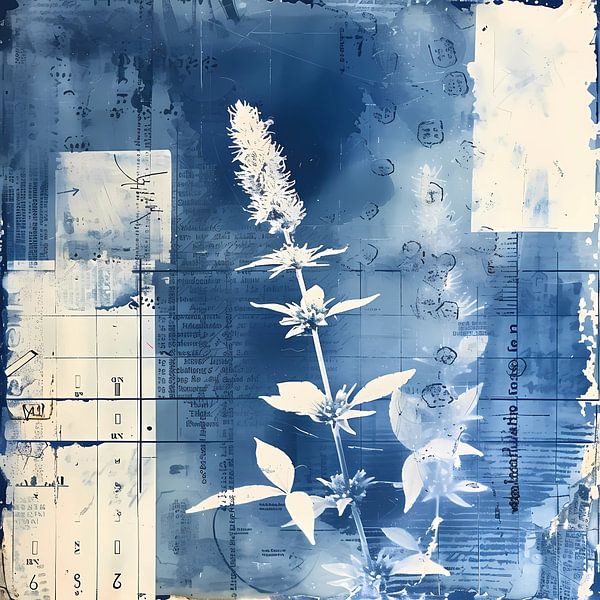 Blaue Cyanotypie Silhouette Pflanze von Ariadna de Raadt-Goldberg