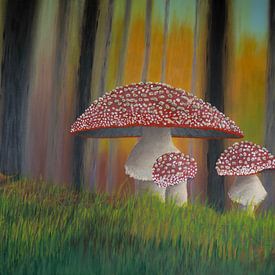 Forêt avec trois champignons sur Lisette Rijkers