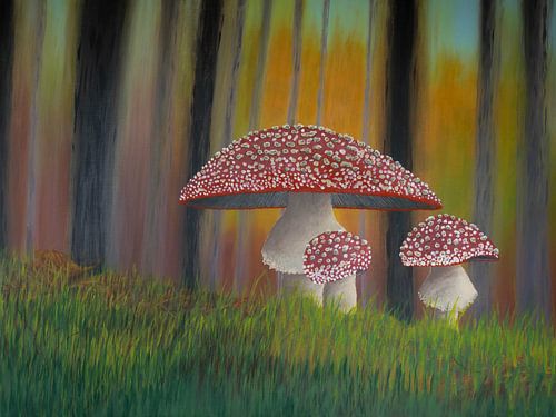 Bos landschap met drie paddenstoelen