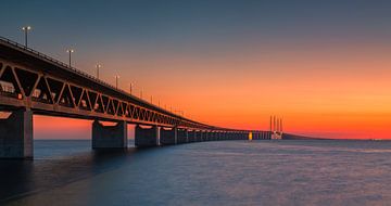 Panorama of a sunset at the Oresund Bridge, Malmö, Sweden