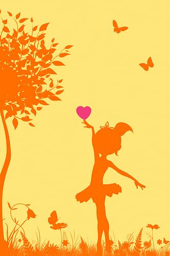 Girl with heart - silhouette