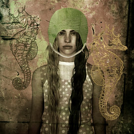 Badmuts Girl Seahorse in Mixed Media stijl