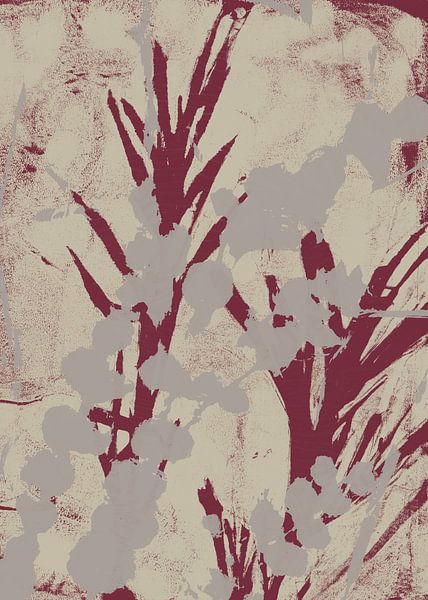 Botanical abstract. Leaves in wine red, lilac and white. by Dina Dankers
