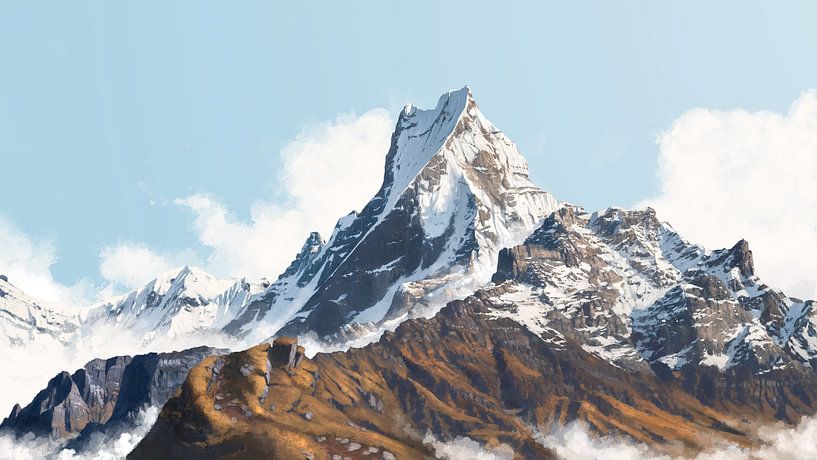 Shark fin mountain Machapuchare by Joep van de Zandt