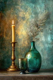 Petrol Green Still Life – Elegant Candlelight