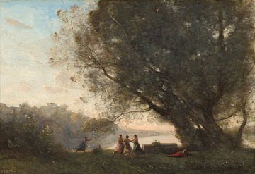 Dans onder de bomen aan de rand van het meer, Jean-Baptiste-Camille Corot
