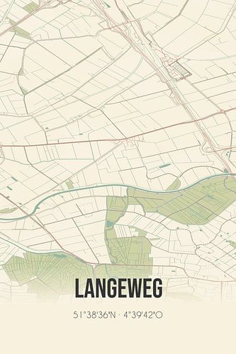 Vintage landkaart van Langeweg (Noord-Brabant)
