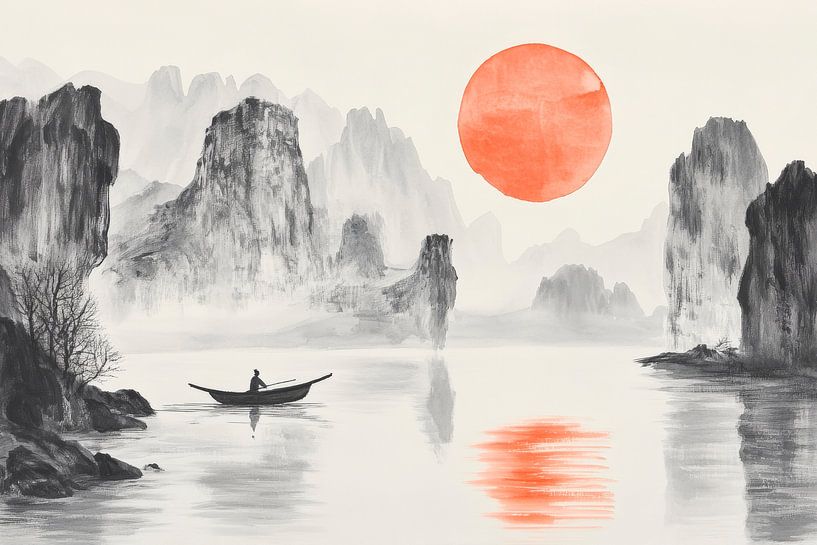 Tranquil landscape with sunset by Poster Art Shop