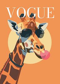giraffe stylish wearing sunglasses blowing pink bubble gum vogue poster by Cross