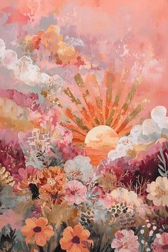 Romantic sunrise in a sea of blossoms by NJ Midnight Studio