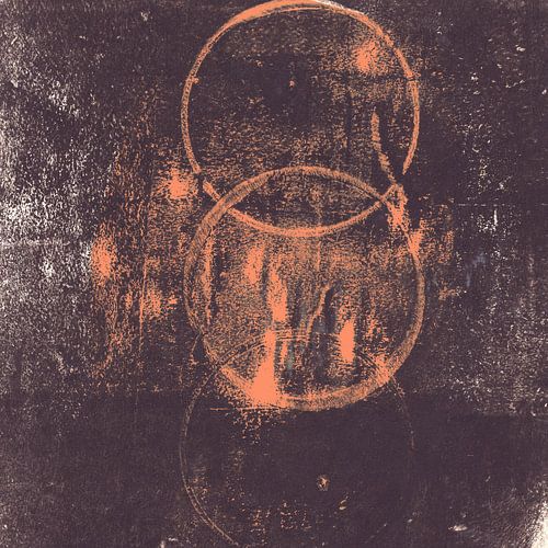 Modern abstract schilderij in donkerbruin en oranje. Retro stijl.