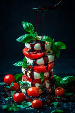 Kleurrijke caprese toren met balsamico glazuur van Poster Art Shop