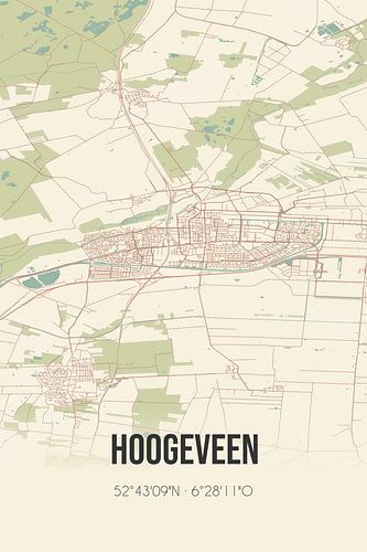 Vintage landkaart van Hoogeveen (Drenthe)