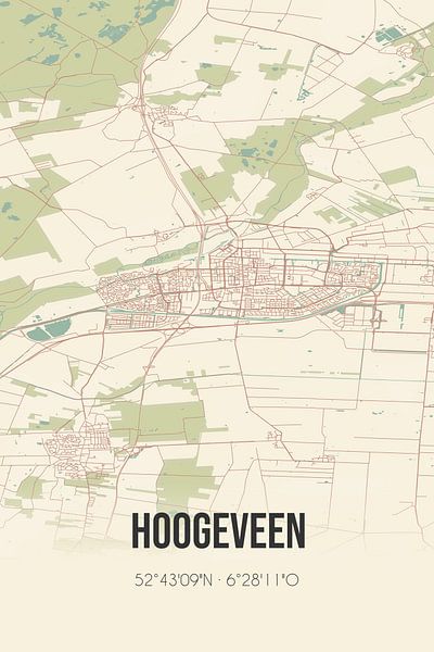 Vintage map of Hoogeveen (Drenthe) by Prints of Place