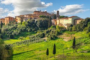Skyline des alten Dorfes Lari, Toskana, Italien