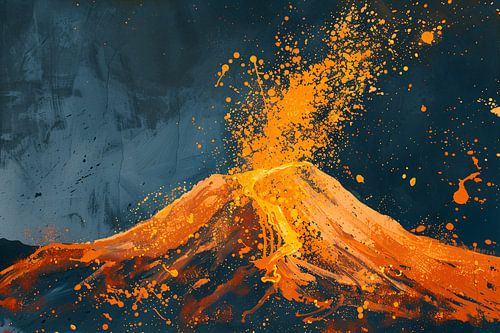 Abstract schilderij van vulkaanuitbarsting