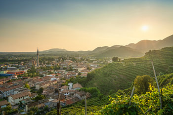 Sunset View of Col San Martino Village and Prosecco Hills