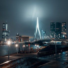 Regenachtige nacht op de Erasmusbrug van Paul Poot