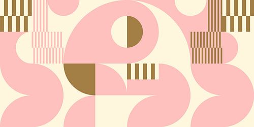 Abstracte retro geometrische kunst in goud, roze en gebroken wit nr. 14