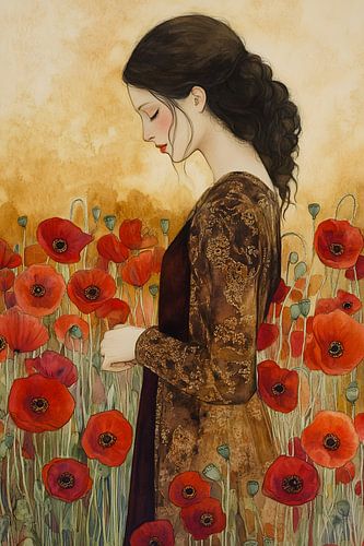 De muze van de rode klaprozen