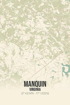 Vintage landkaart van Manquin (Virginia), USA. van Rezona
