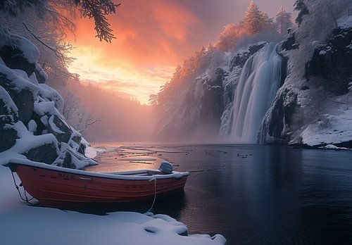Cold winter day, boat in the fjord