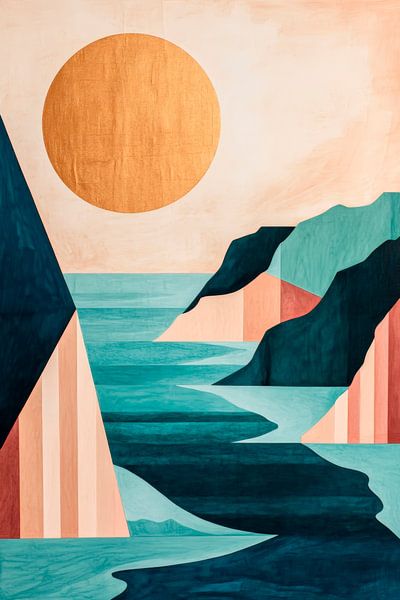 Abstract coastal landscape with sun by Poster Art Shop