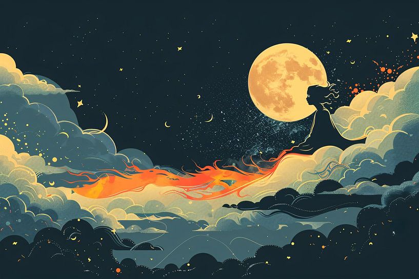 Surreal Flying Lion Moon by Art & Soul Creations