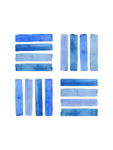 Steun van een netwerk / Feeling blue serie 3 van 4 (abstract aquarel schilderij eenvoudige strepen) van Natalie Bruns