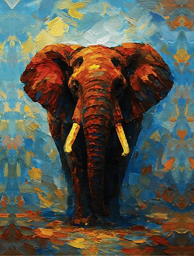 Krachtige Afrikaanse Olifant Mist Paletmes Impasto Portret