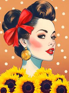 Retro-Collage Porträt einer Frau mit Sonnenblumen