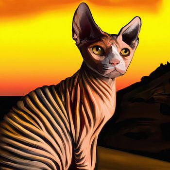 Gestreepte Sphynx kat bij zonsondergang portret