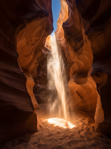 The Descending Light — Ancient Slot Canyon Light Beam Fine Art Landscape