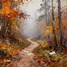 A misty morning in the autumn forest by Kristin M