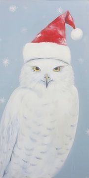 Snowy owl wearing a Santa hat by Whale & Sons