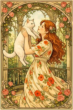 Vrouw met kat Jugendstil