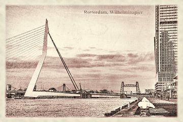 Vintage postcard: Wilhelminapier and Erasmus Bridge