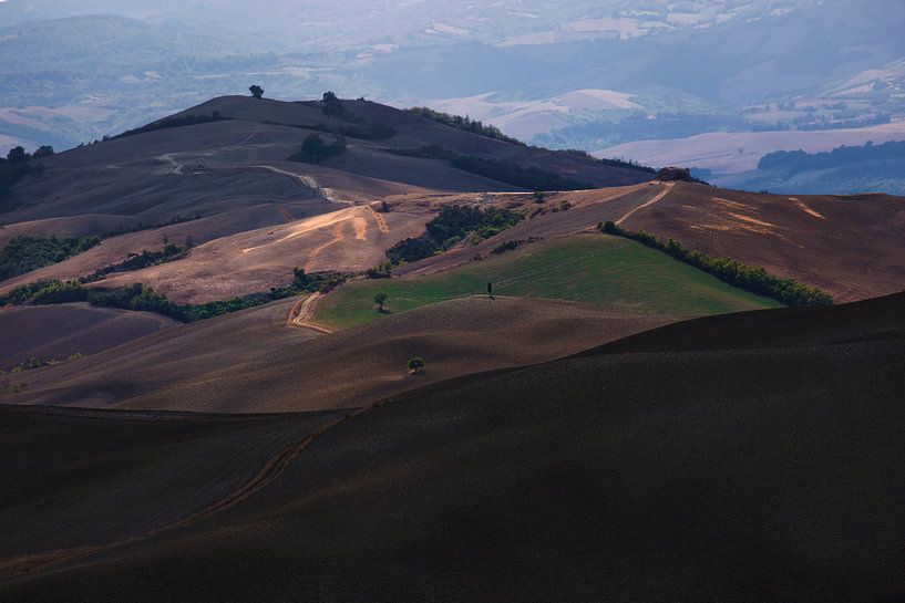 De heuvels in Toscane met mooie warm kleuren van Steven Dijkshoorn