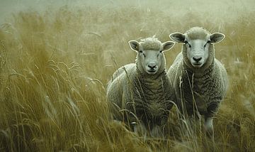 Moutons sur le sol de Texel sur Karina Brouwer