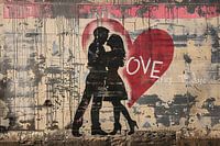 Romantische Straßenkunst mit Herz und Liebe