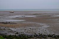 Boot in zandbank op Texel, Waddeneiland in Nederland
