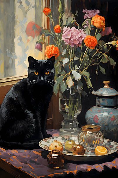 Cat on the table by NJ Midnight Studio