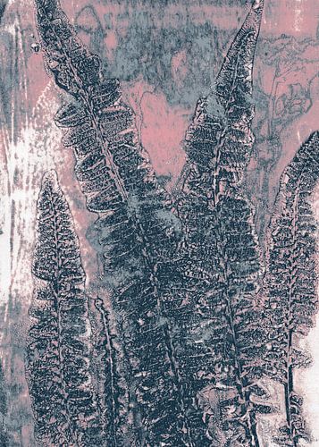 Abstract botanisch. Varens in blauw en roze.
