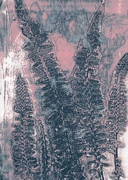 Abstract Botanical. Ferns in  blue and pink. by Dina Dankers